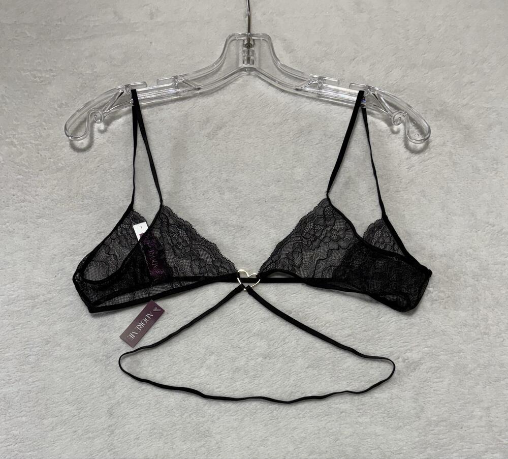 Adore Me Bra Womens Large Black Lace Harness Strappy Sheer Unlined Wireless